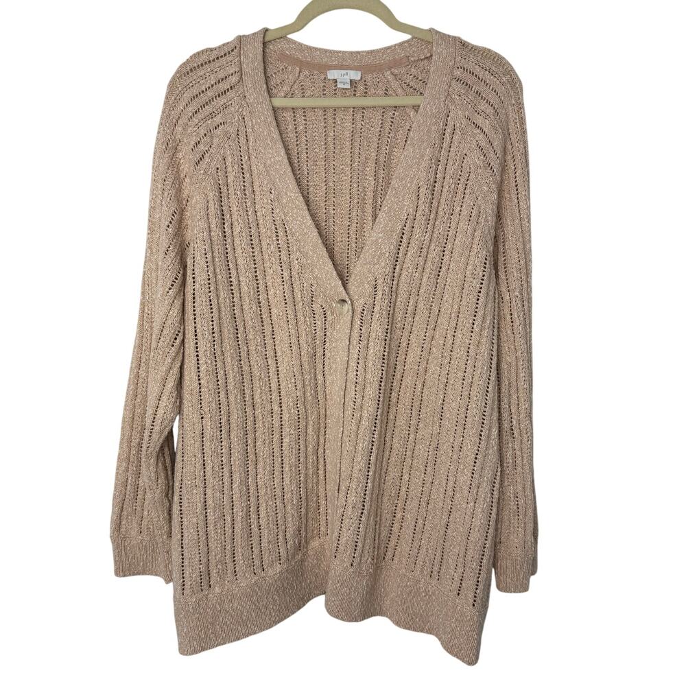 J.Jill Open Knit Cardigan Sweater Tan Neutral Size 3X Neutral Beachy Coastal